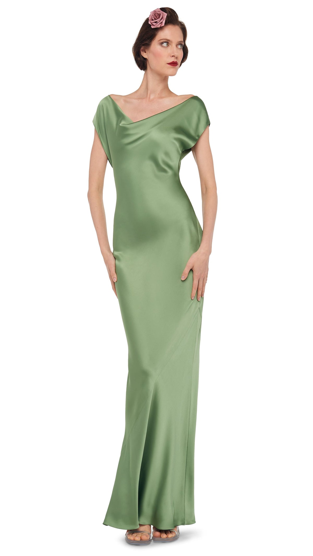 CAP SLEEVE MARIA GOWN Vintage Green | Norma Kamali Women