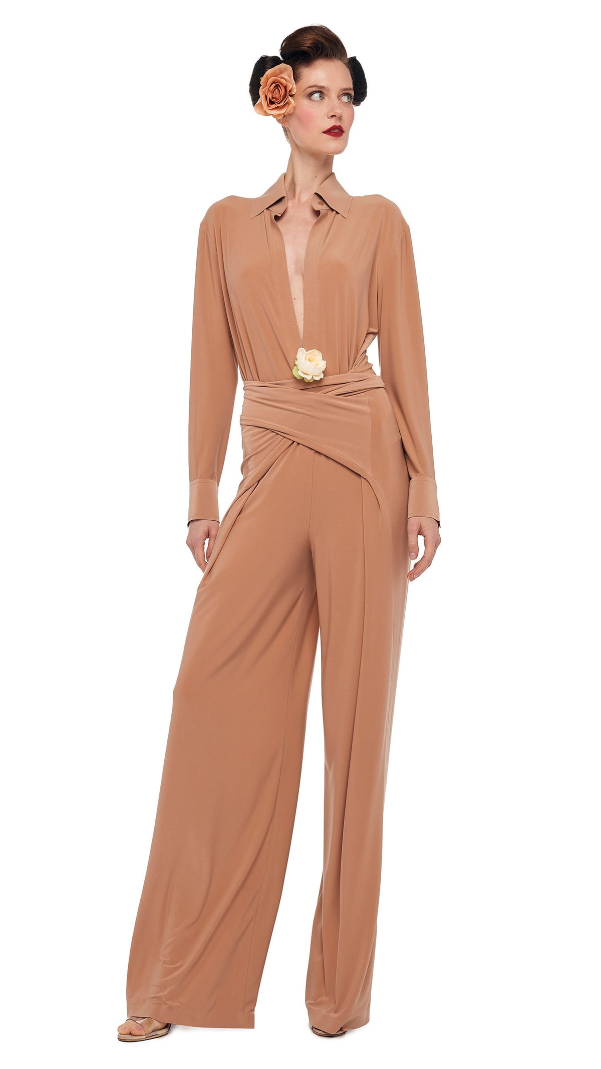 FOUR SLEEVE NK SHIRT JUMPSUIT Cappuccino | Norma Kamali Women