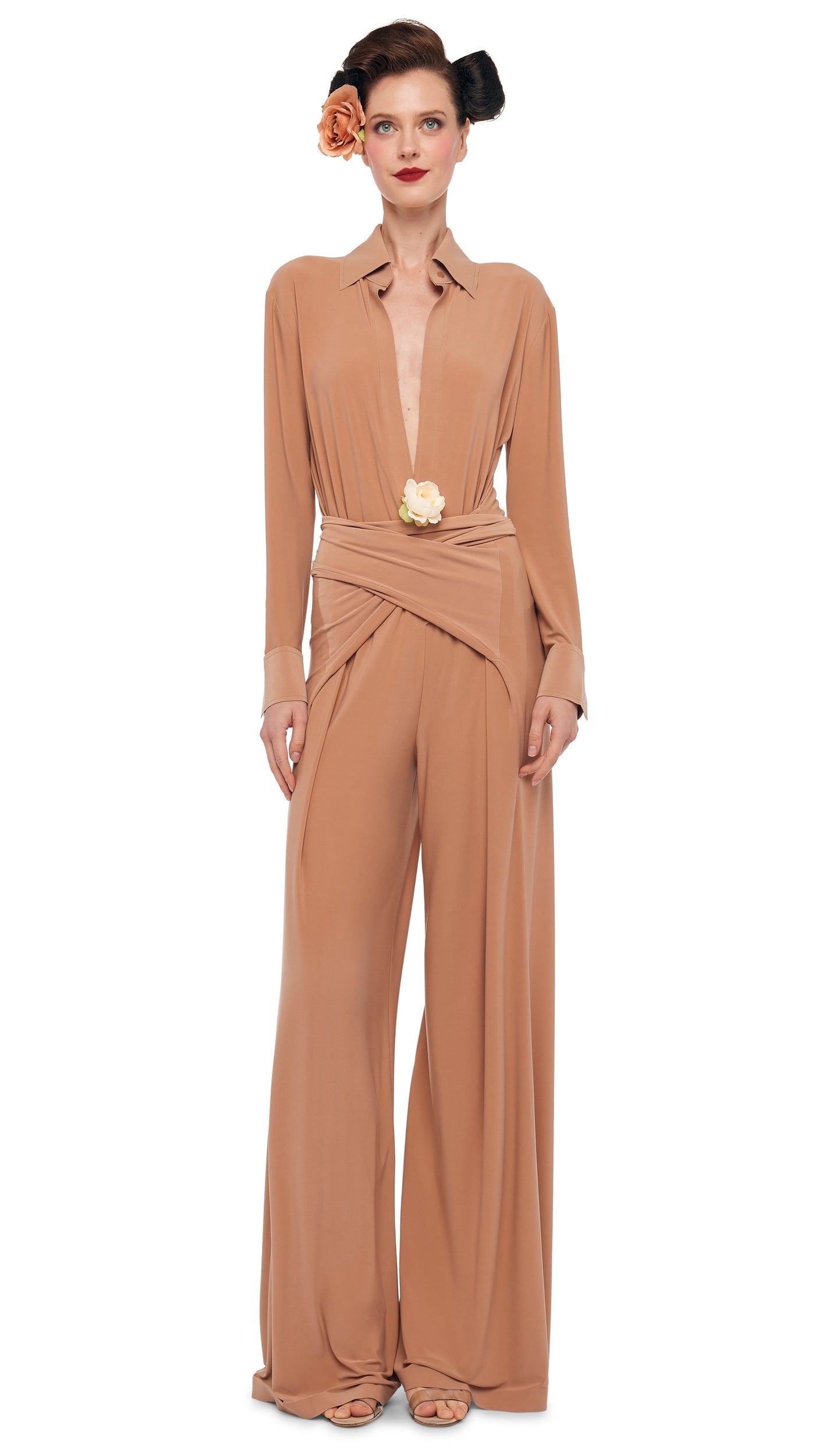 FOUR SLEEVE NK SHIRT JUMPSUIT Cappuccino | Norma Kamali Women