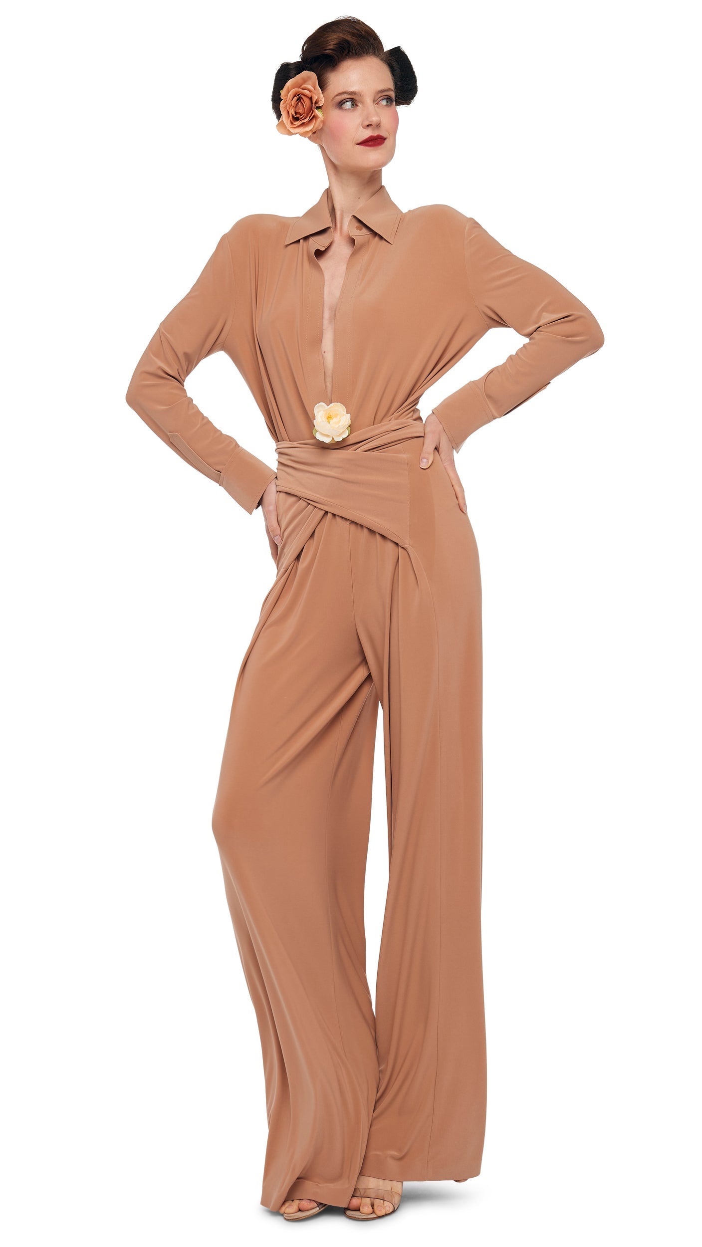 FOUR SLEEVE NK SHIRT JUMPSUIT Cappuccino | Norma Kamali Women