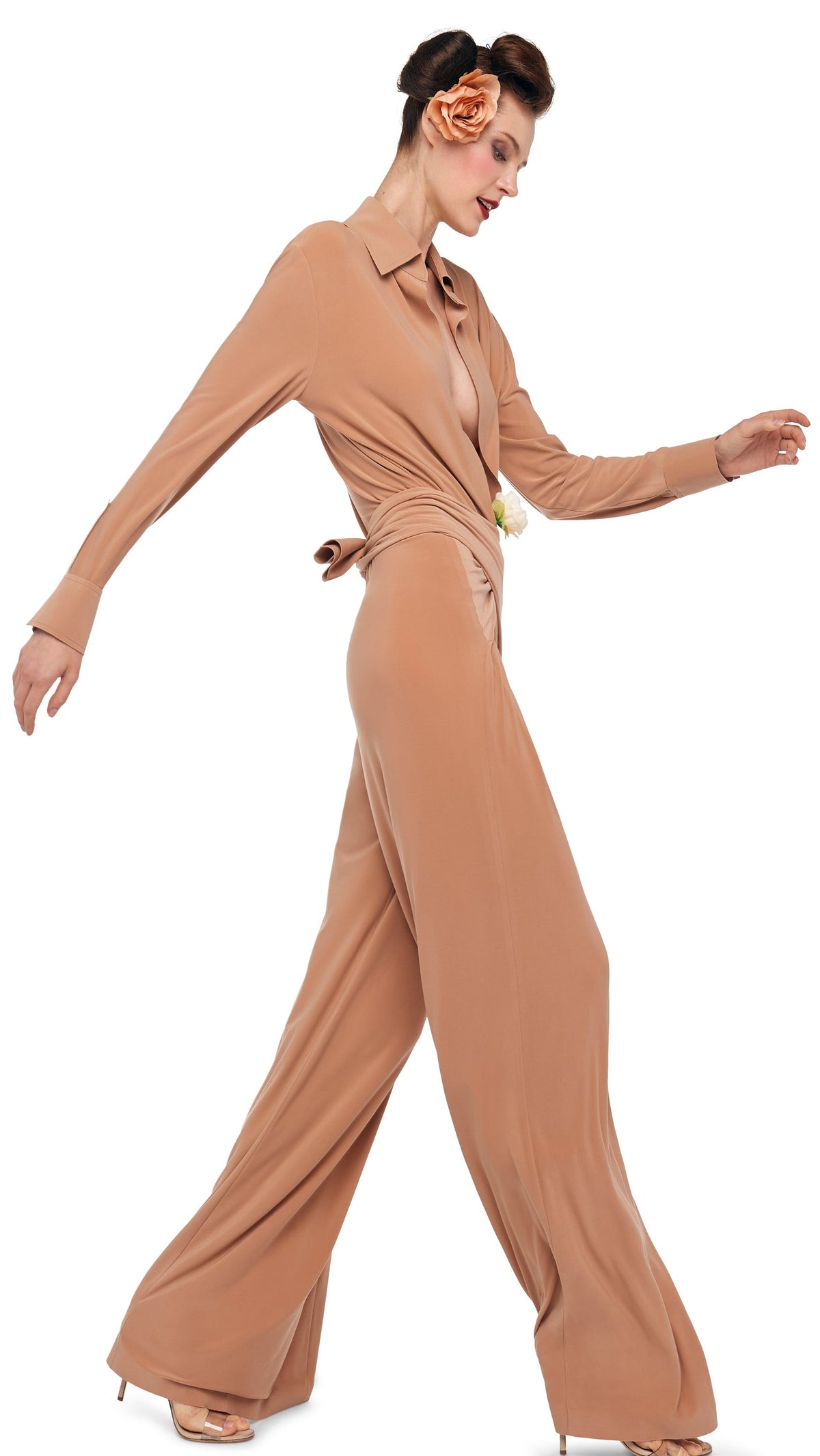 FOUR SLEEVE NK SHIRT JUMPSUIT Cappuccino | Norma Kamali Women