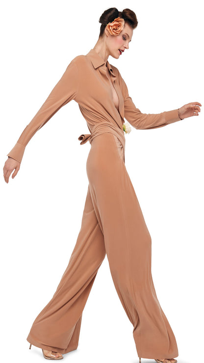 FOUR SLEEVE NK SHIRT JUMPSUIT Cappuccino | Norma Kamali Women