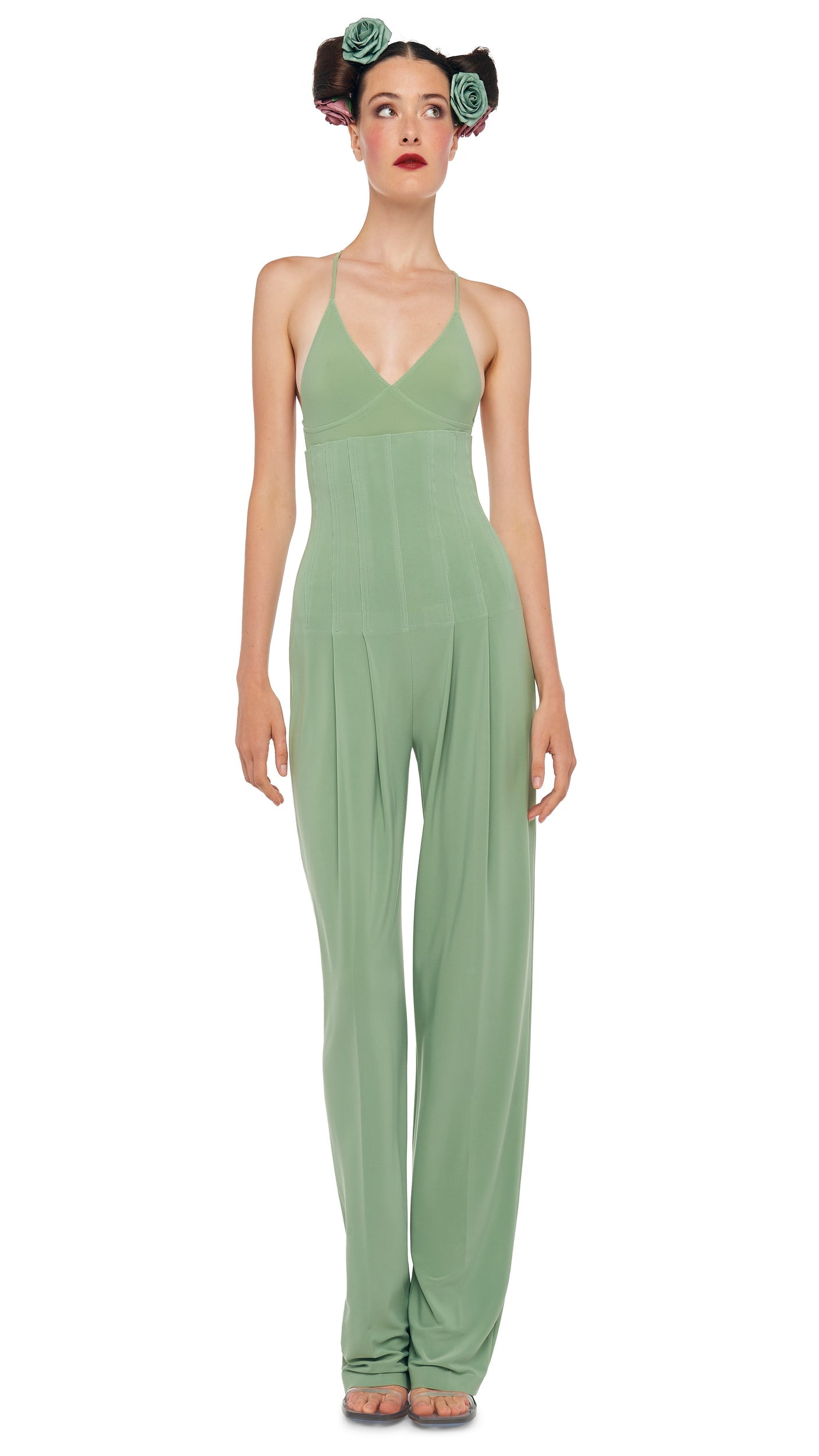 HIGH WAIST TAILORED PLEAT PANT Vintage Green | Norma Kamali Women