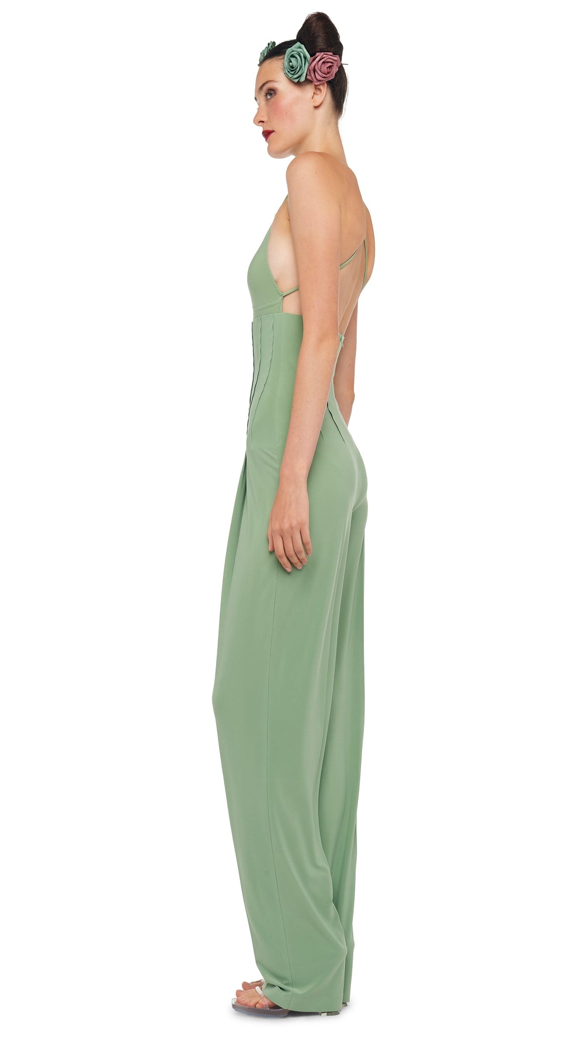 HIGH WAIST TAILORED PLEAT PANT Vintage Green | Norma Kamali Women