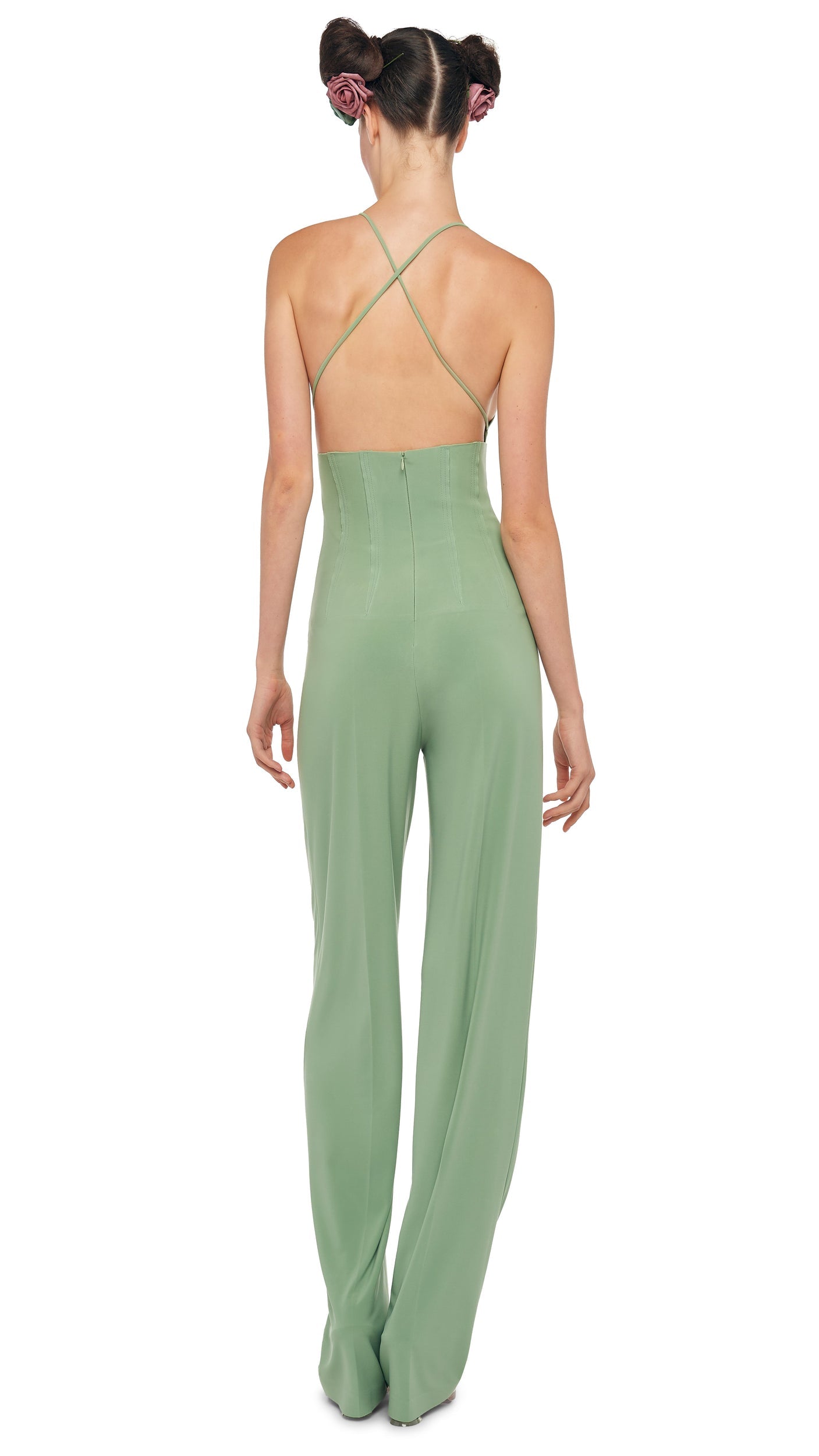 HIGH WAIST TAILORED PLEAT PANT Vintage Green | Norma Kamali Women