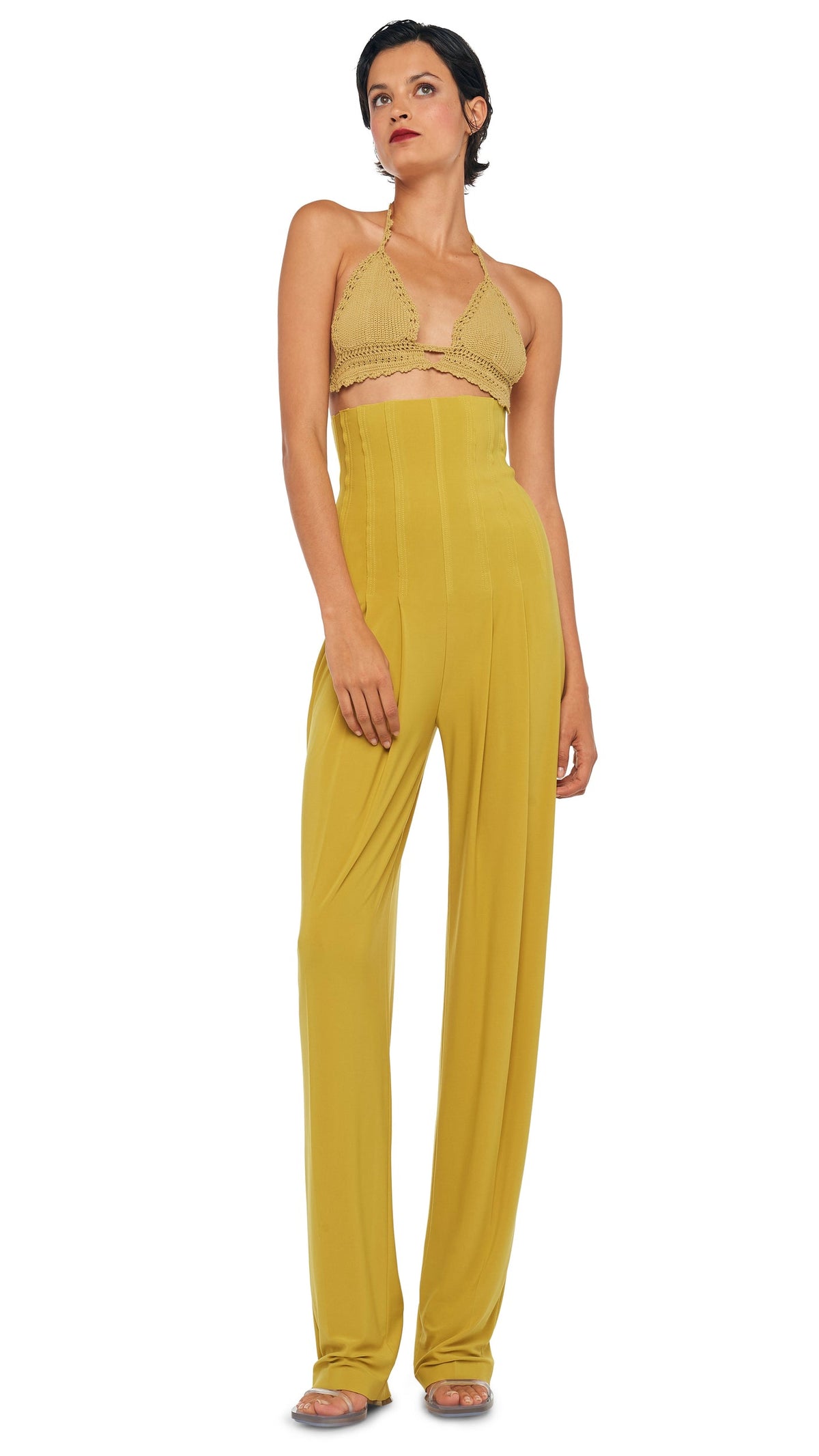 HIGH WAIST TAILORED PLEAT PANT Asparagus | Norma Kamali Women