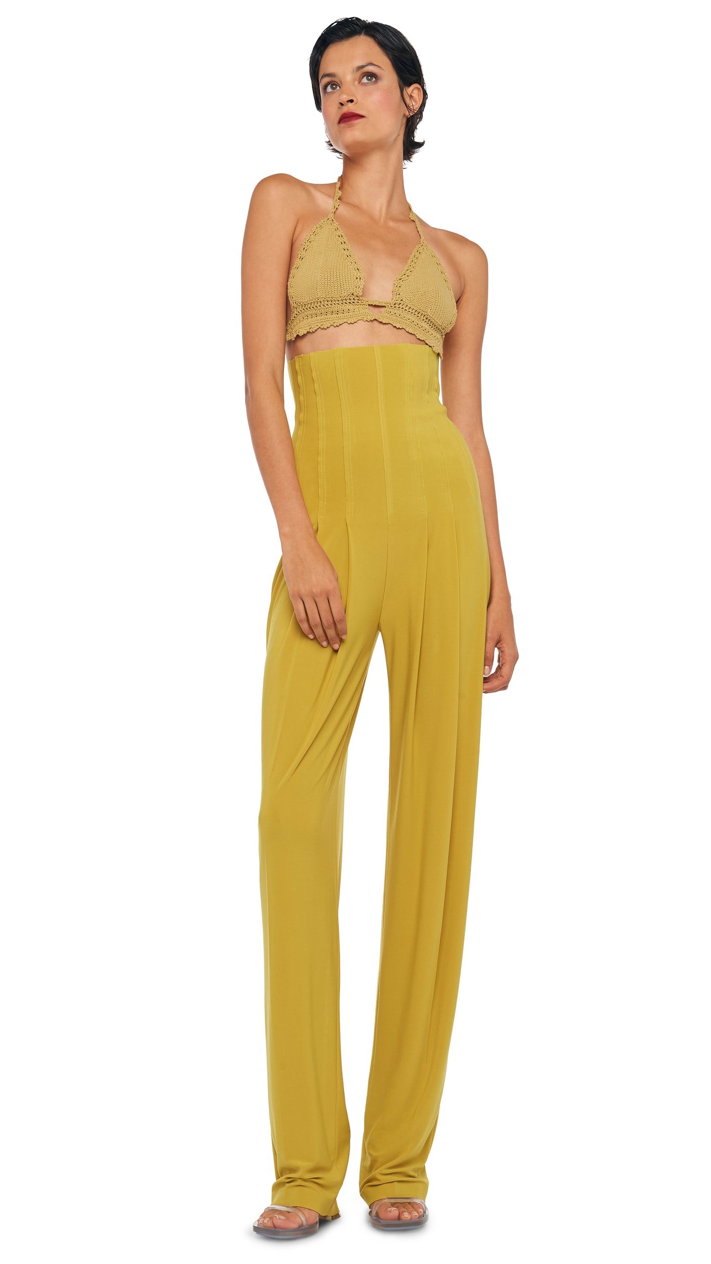HIGH WAIST TAILORED PLEAT PANT Asparagus | Norma Kamali Women