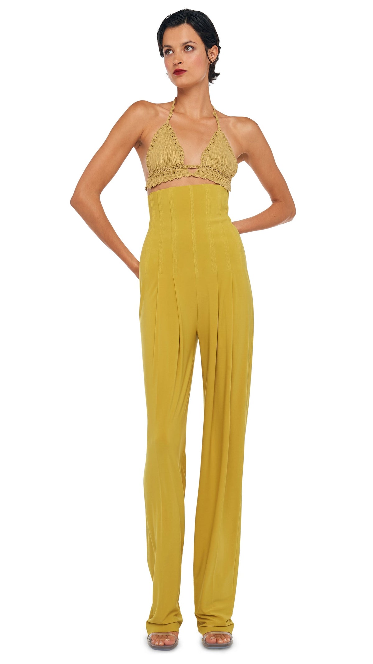 HIGH WAIST TAILORED PLEAT PANT Asparagus | Norma Kamali Women