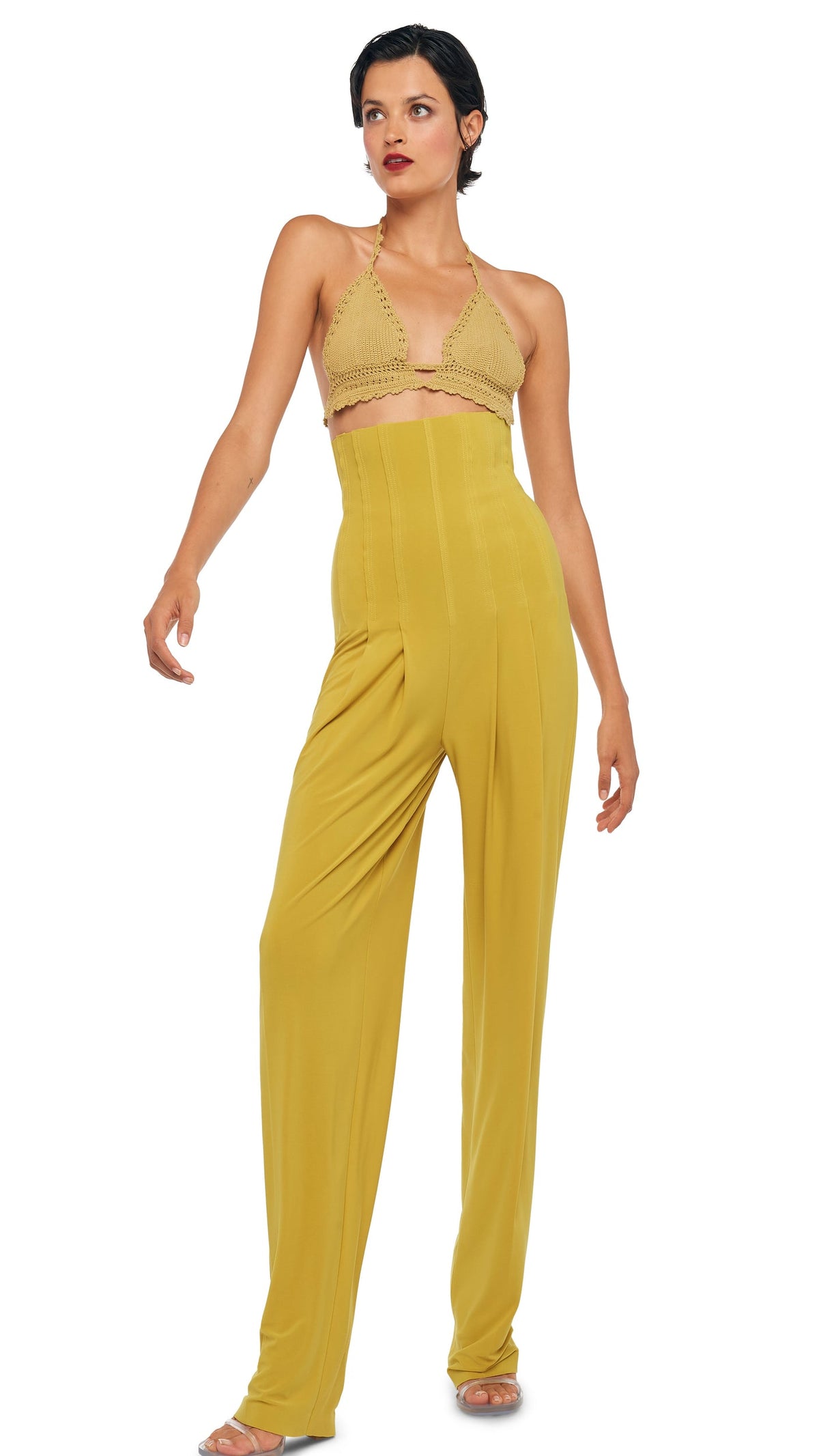 HIGH WAIST TAILORED PLEAT PANT Asparagus | Norma Kamali Women