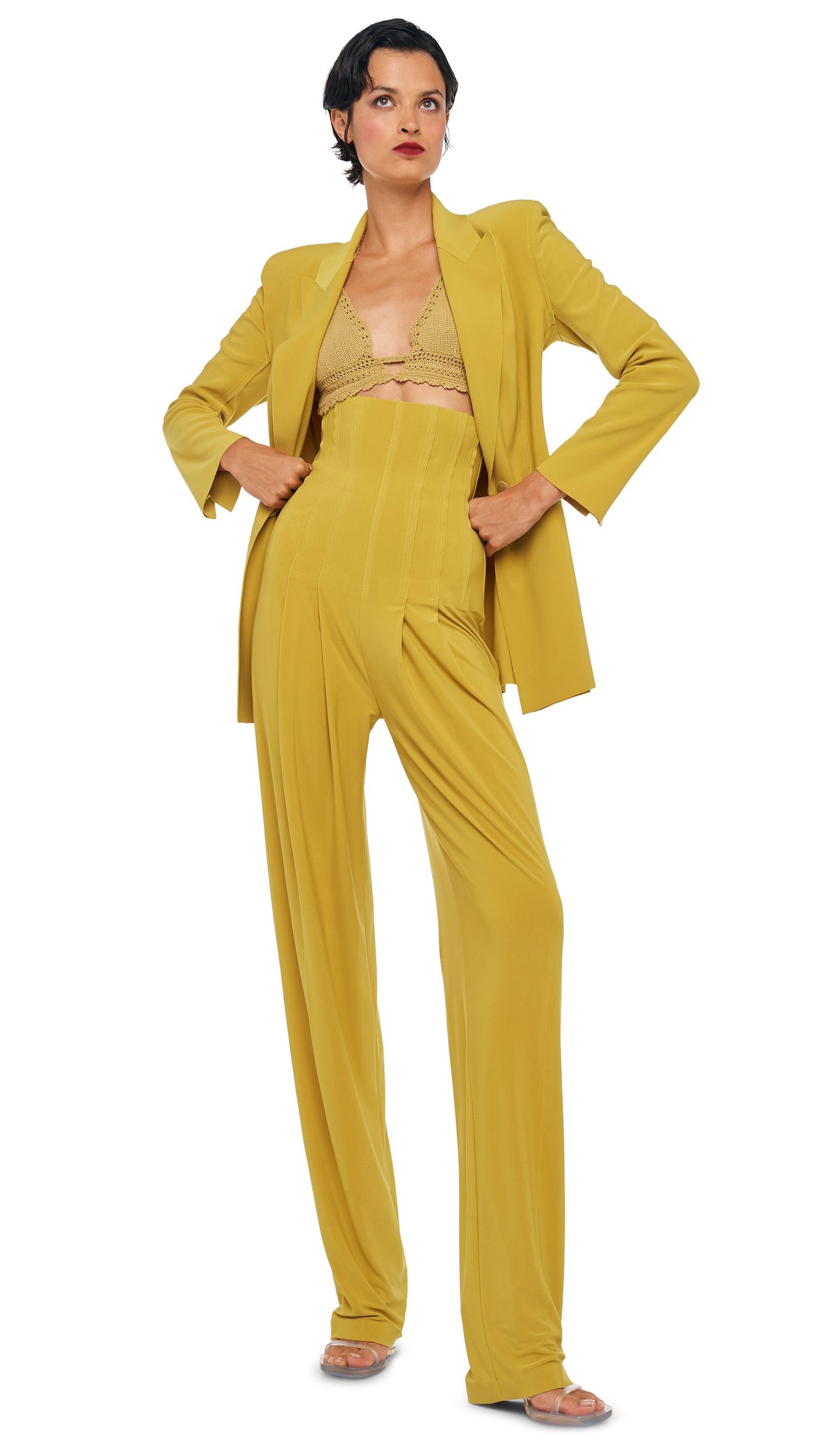 HIGH WAIST TAILORED PLEAT PANT Asparagus | Norma Kamali Women