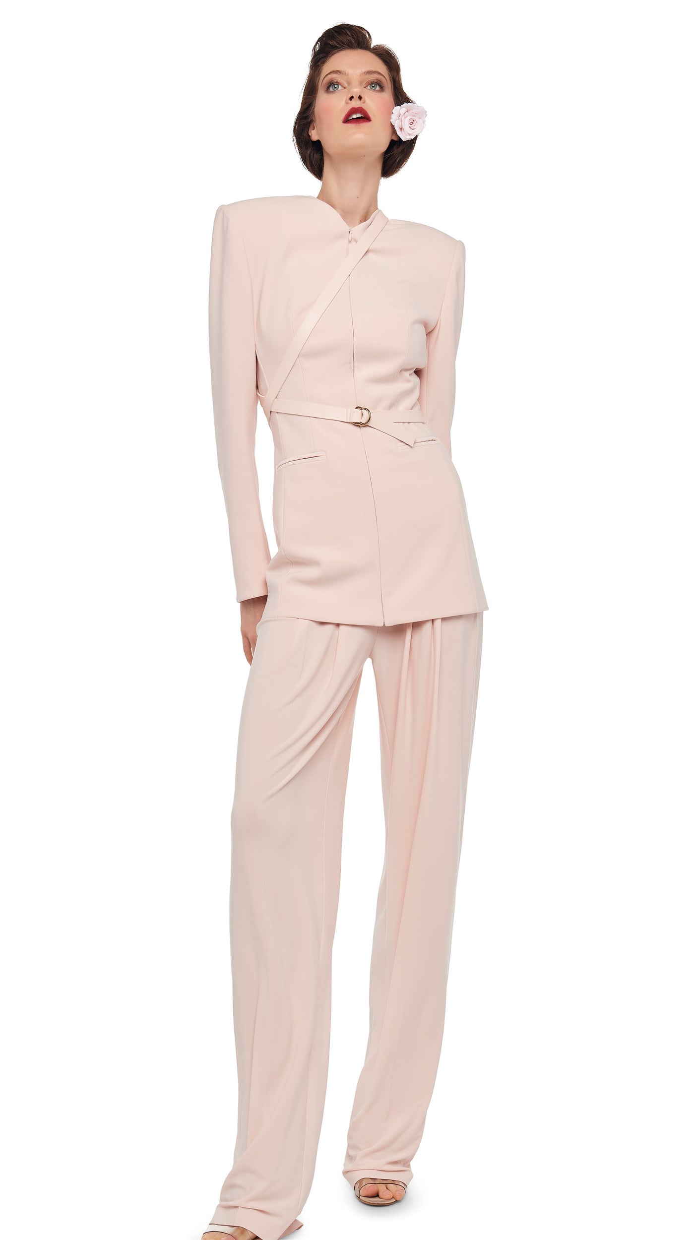 LS SHOULDER PAD V NECK ZIP FRONT JACKET Baby | Norma Kamali Women
