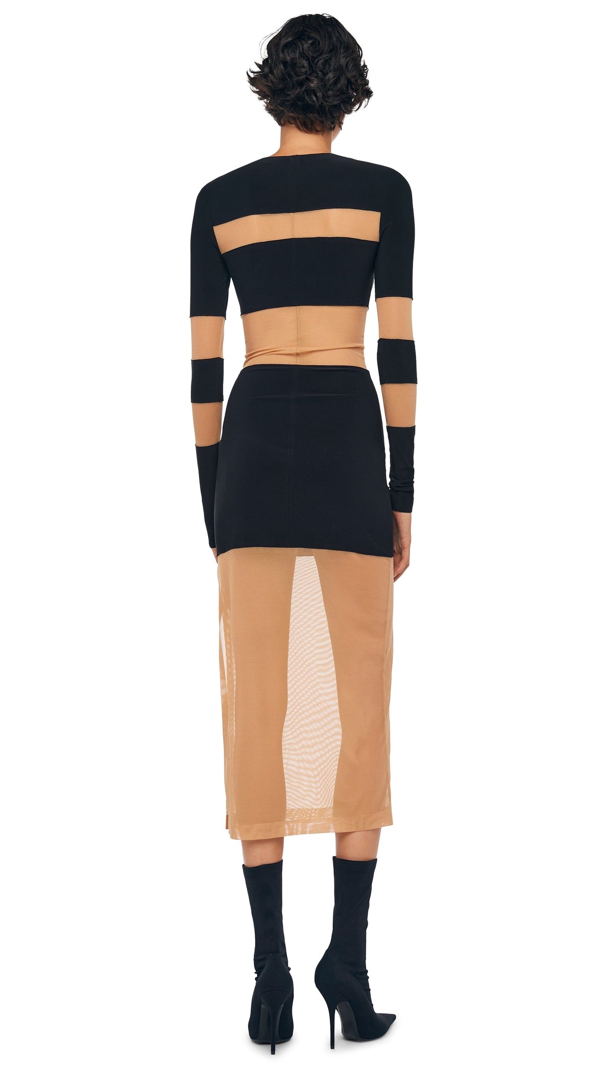 SPLICED INSERT DRESS TO MIDCALF Black/Nude Mesh | Norma Kamali Women
