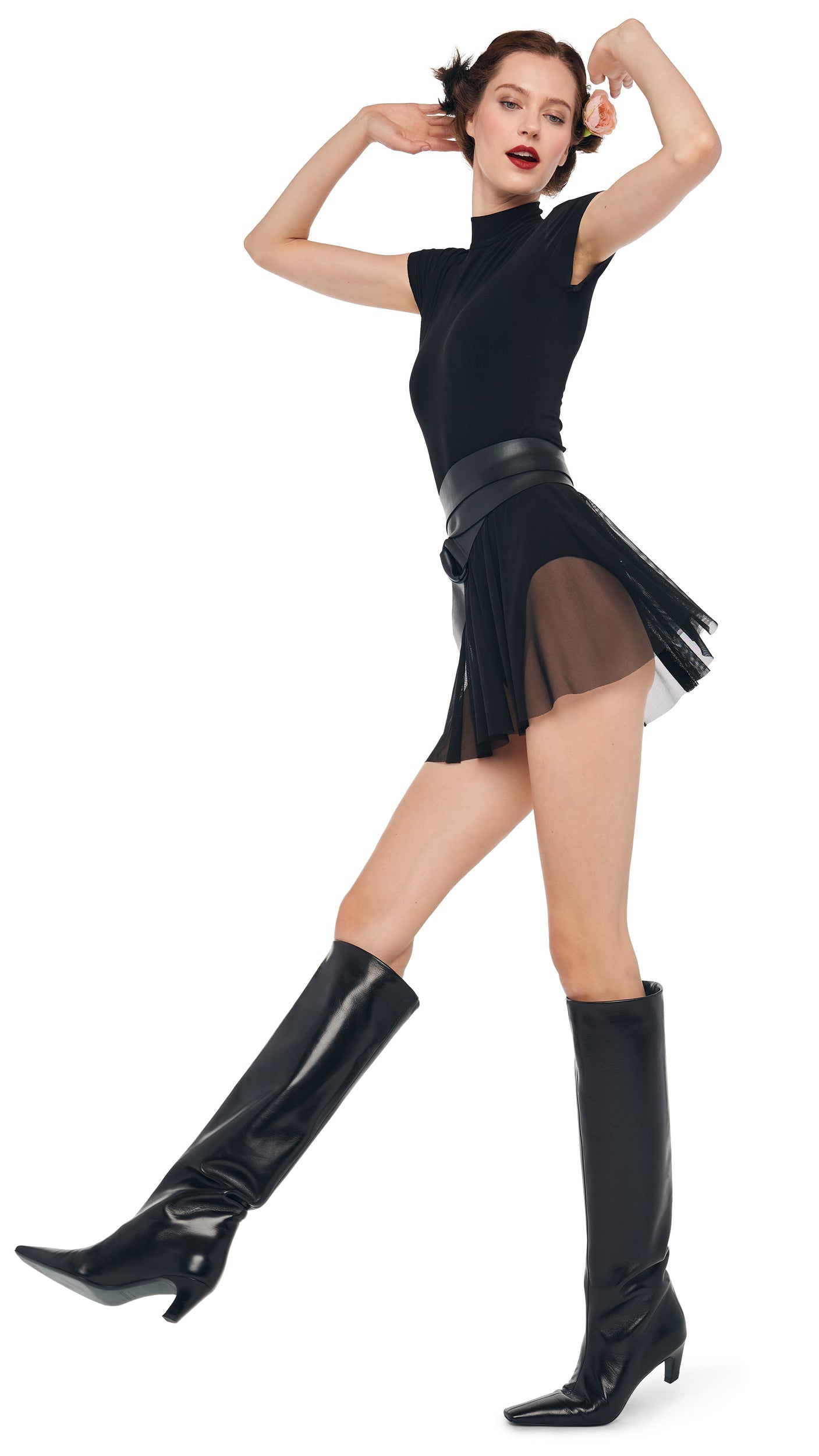 MOCK NECK CAP SLEEVE FLARED PICKLEBALL DRESS Black | Norma Kamali Women