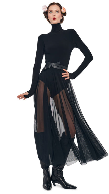 LS TURTLENECK FLARED MIDCALF DRESS Black | Norma Kamali Women