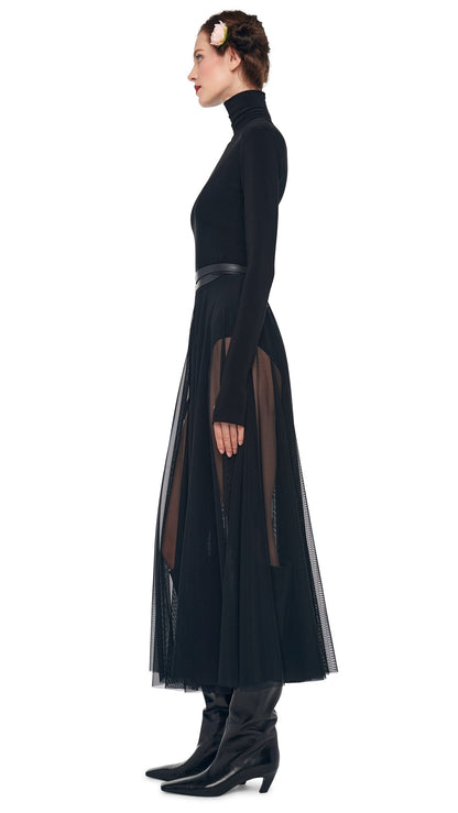 LS TURTLENECK FLARED MIDCALF DRESS Black | Norma Kamali Women