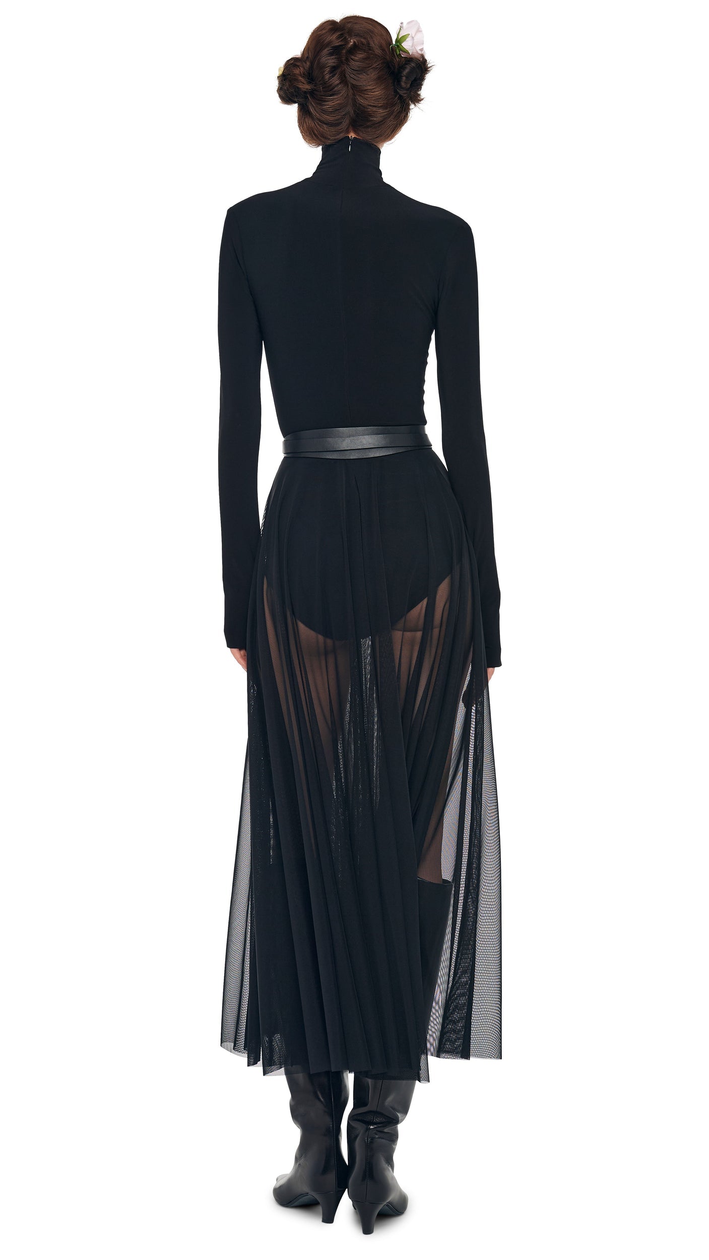 LS TURTLENECK FLARED MIDCALF DRESS Black | Norma Kamali Women