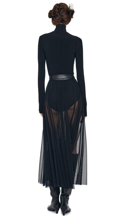 LS TURTLENECK FLARED MIDCALF DRESS Black | Norma Kamali Women