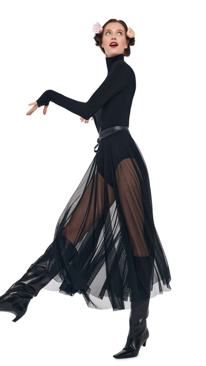 LS TURTLENECK FLARED MIDCALF DRESS Black | Norma Kamali Women