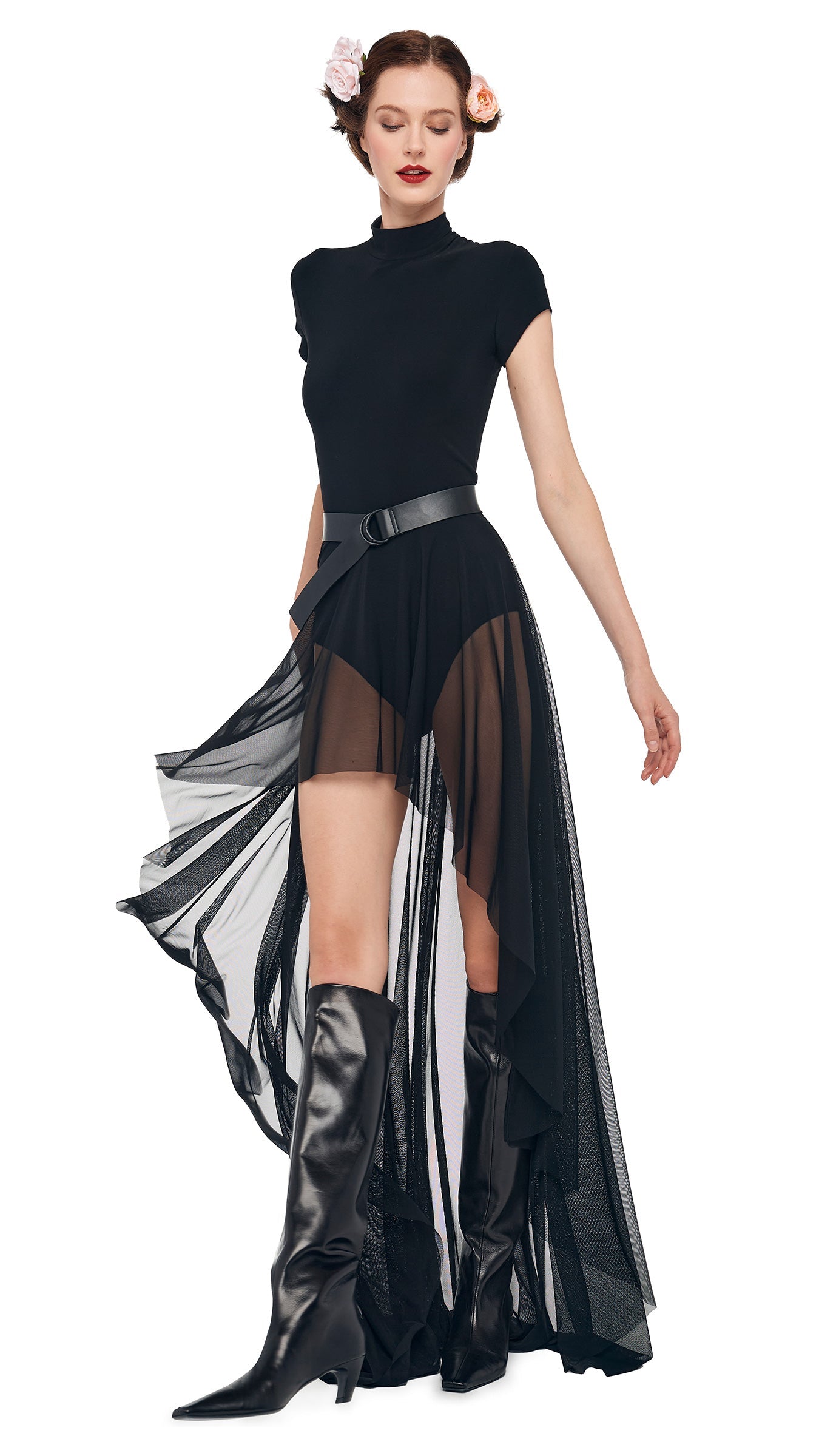 HI LOW MOCK NECK CAP SLEEVE GOWN Black | Norma Kamali Women