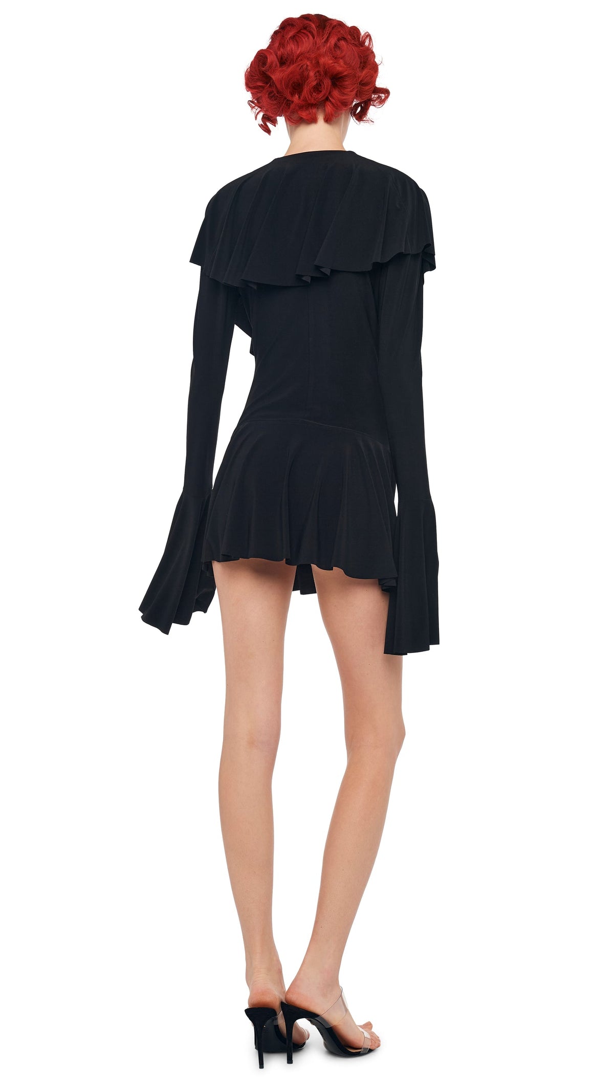LS DEEP V RUFFLE MINI DRESS Black | Norma Kamali Women