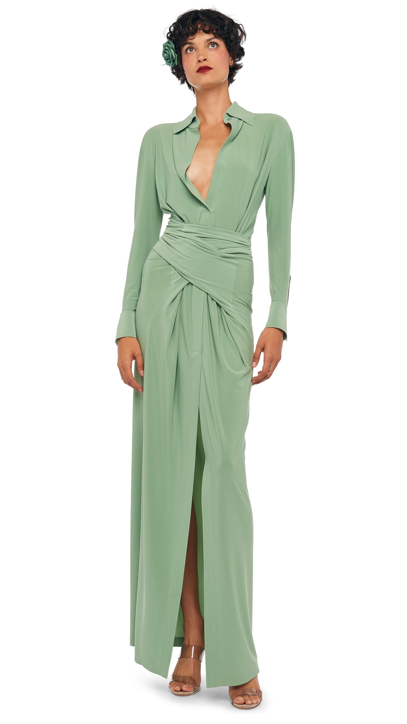 FOUR SLEEVE NK SHIRT LONG DRESS Vintage Green | Norma Kamali Women