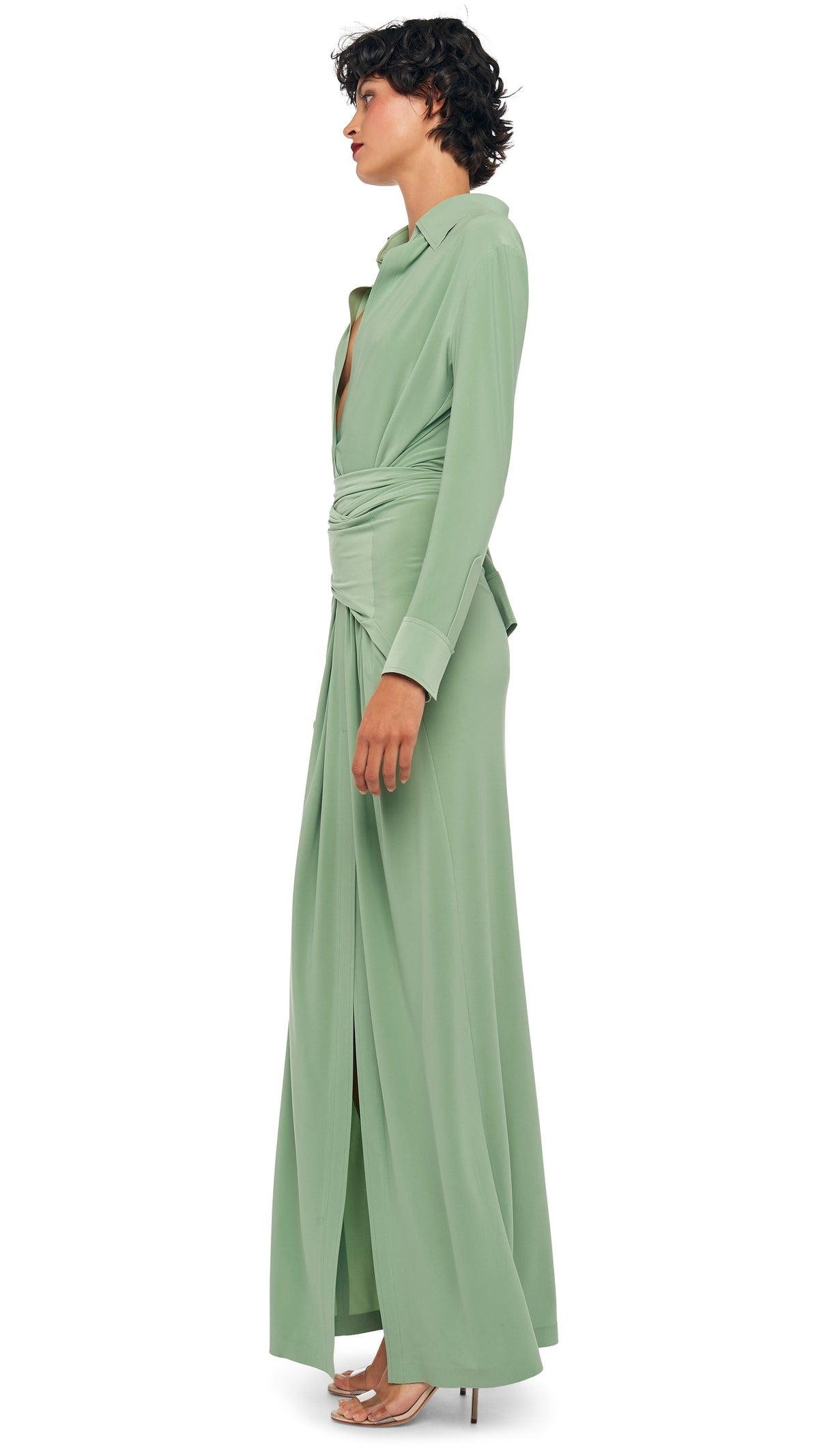 FOUR SLEEVE NK SHIRT LONG DRESS Vintage Green | Norma Kamali Women