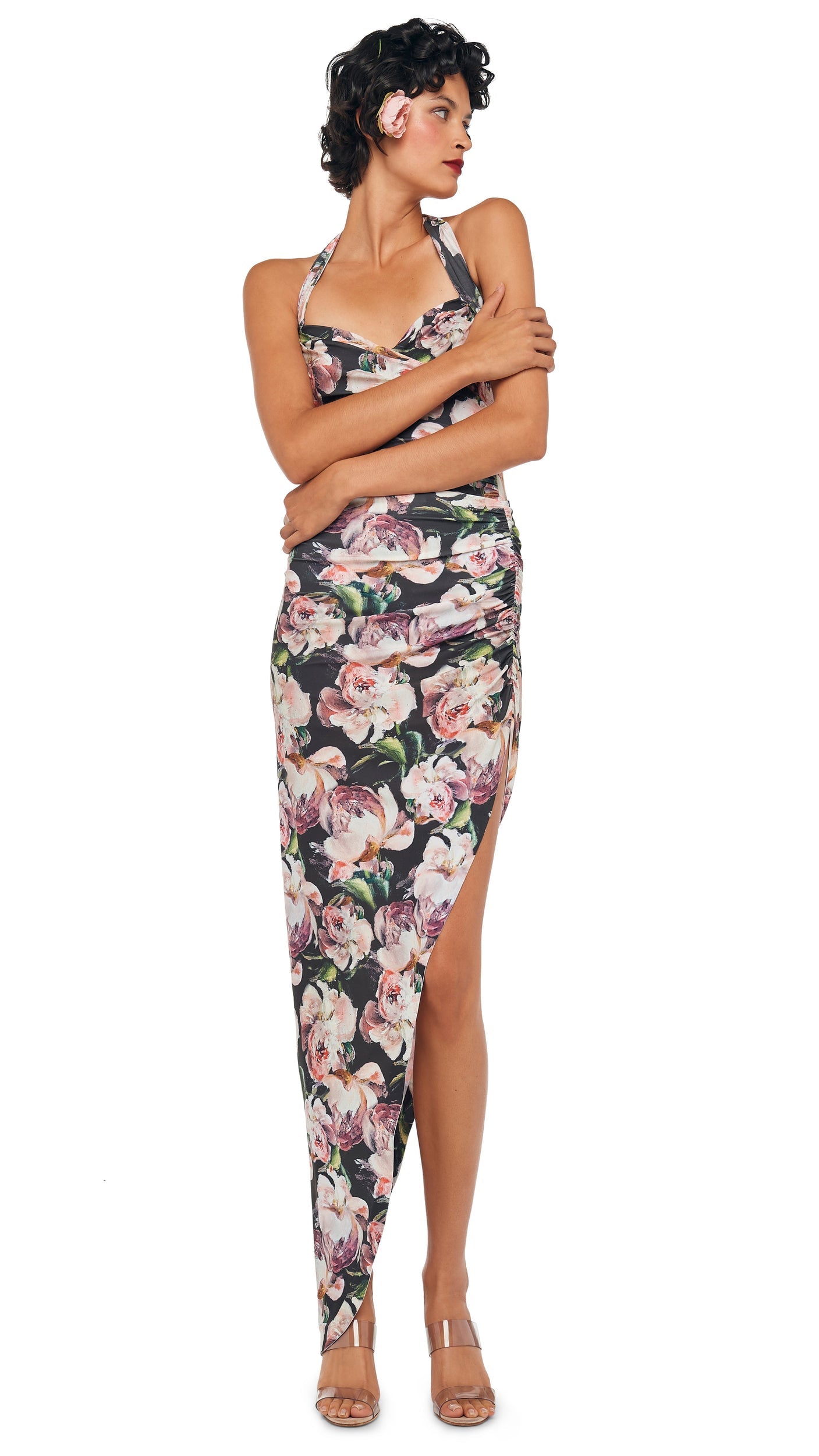 CAYLA SIDE DRAPE GOWN Peony | Norma Kamali Women