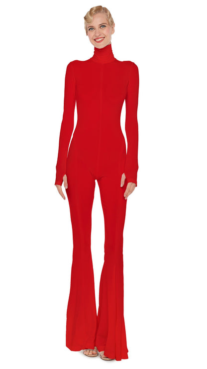 TURTLENECK FISHTAIL JUMPSUIT Tiger Red | Norma Kamali Women