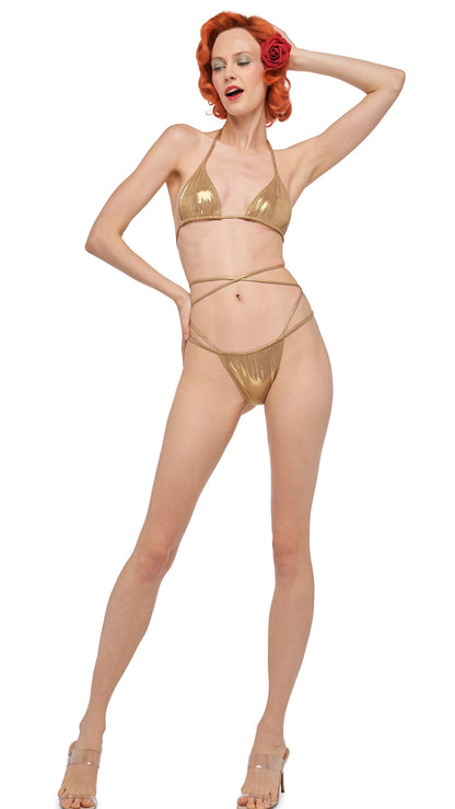 CRISS CROSS BRA / BOTTOM Gold | Norma Kamali Women