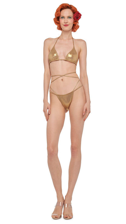 CRISS CROSS BRA / BOTTOM Gold | Norma Kamali Women