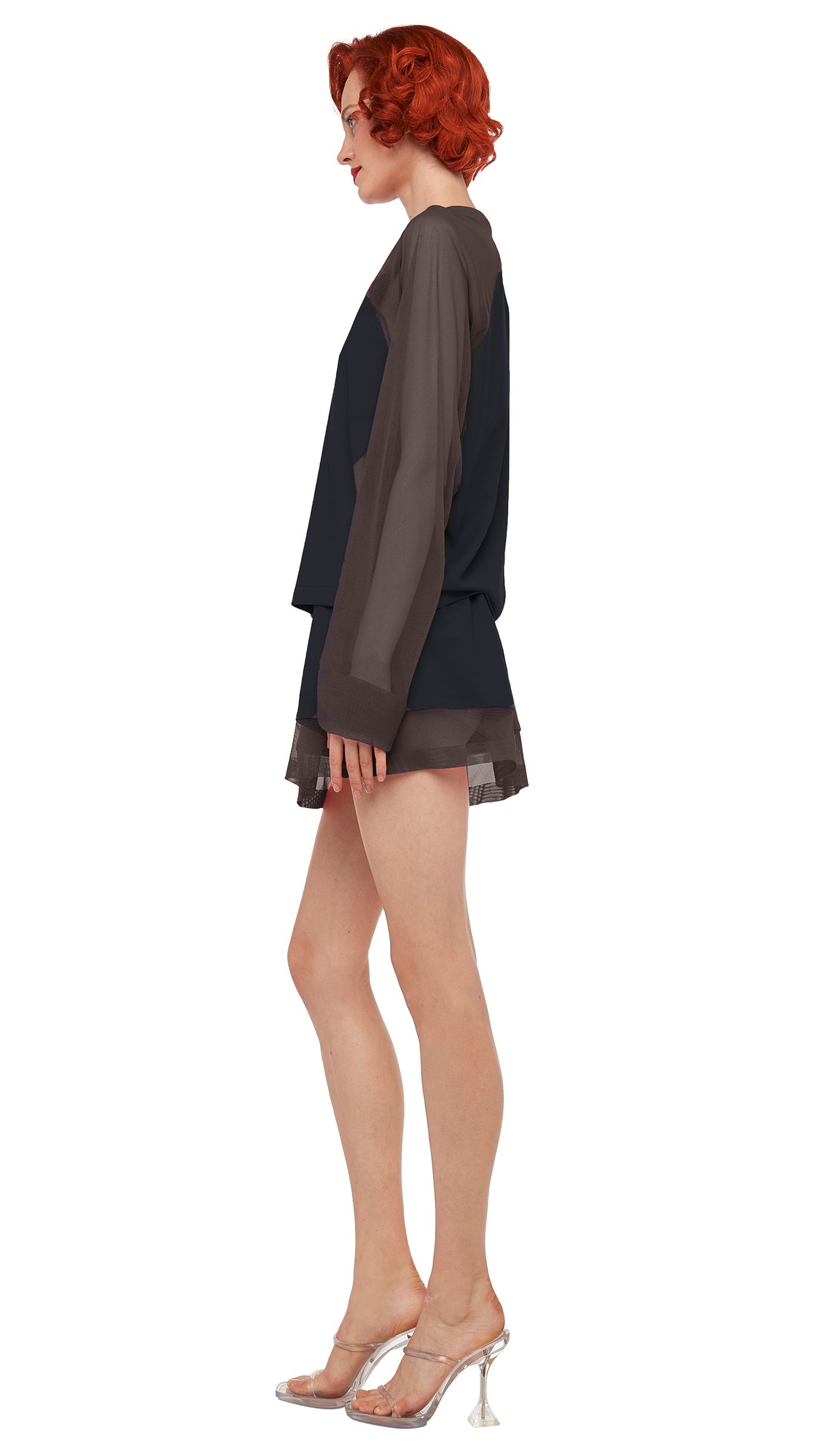 BOYFRIEND MINI SKIRT W/ MESH Black | Norma Kamali Women