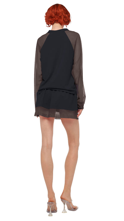 BOYFRIEND MINI SKIRT W/ MESH Black | Norma Kamali Women