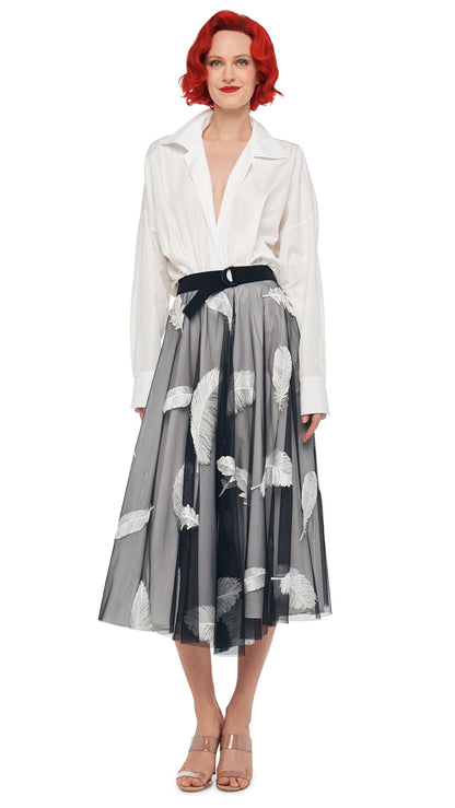 FLARED SKIRT TO MIDCALF Black/White | Norma Kamali Women