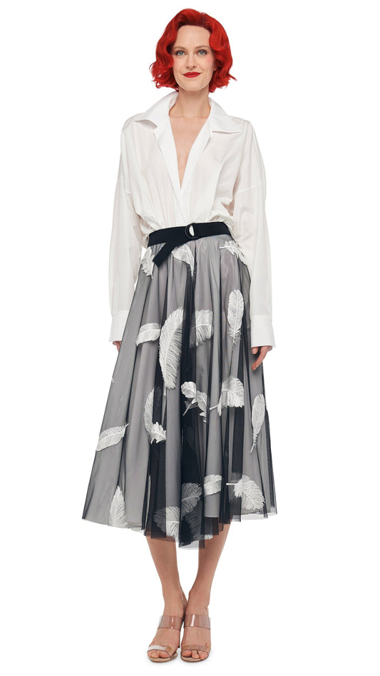 FLARED SKIRT TO MIDCALF Black/White | Norma Kamali Women