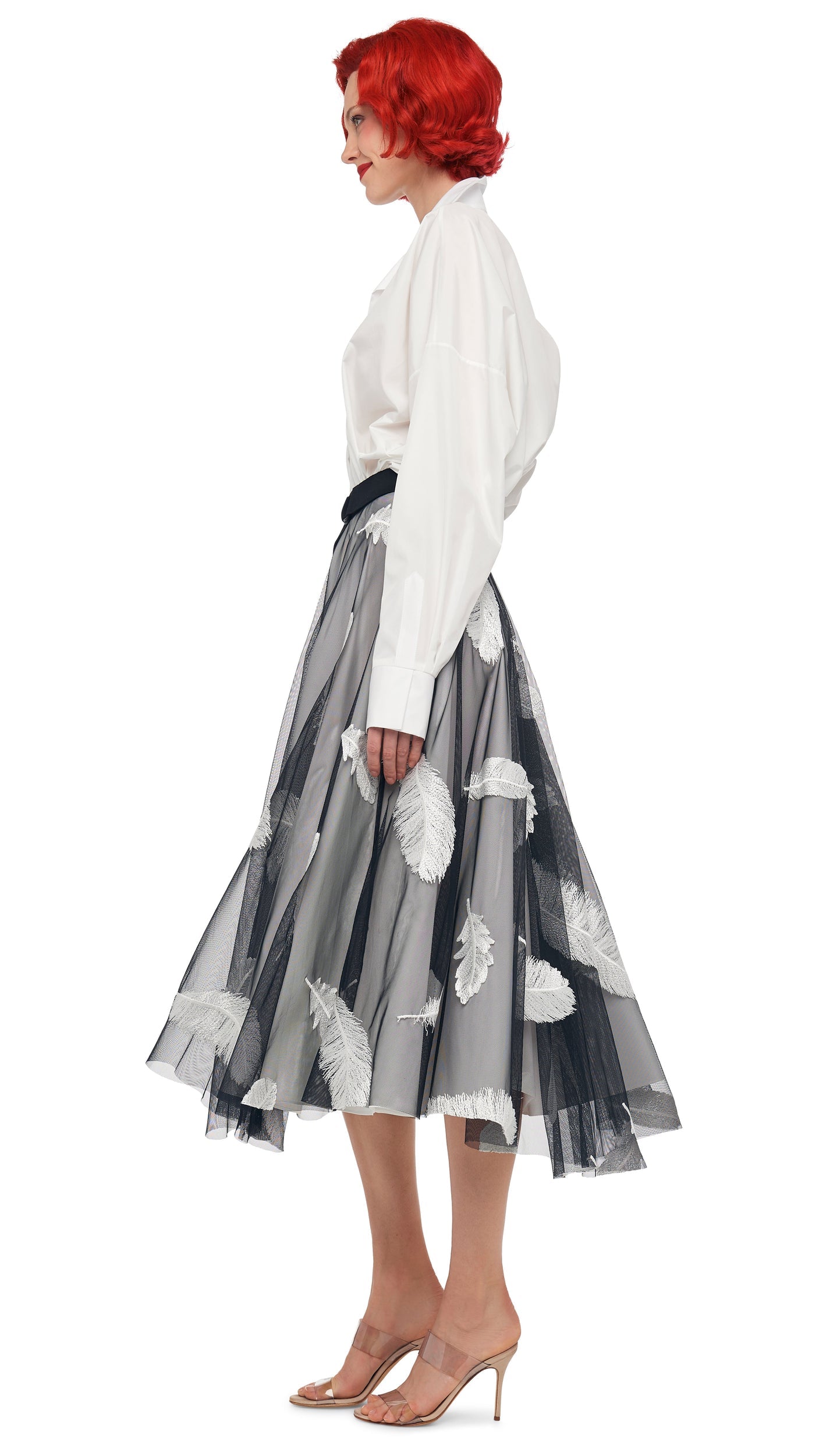 FLARED SKIRT TO MIDCALF Black/White | Norma Kamali Women