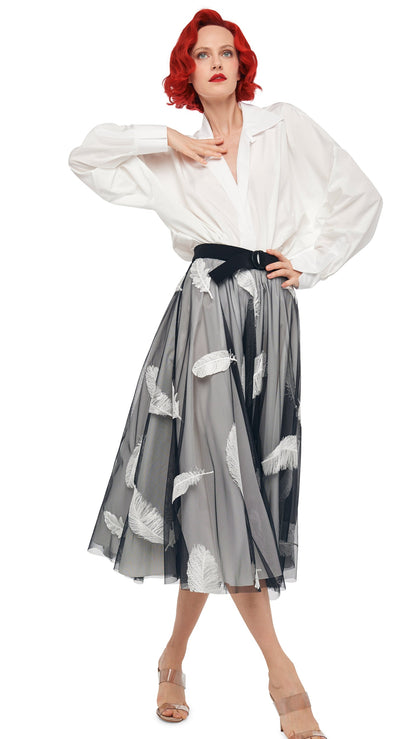 FLARED SKIRT TO MIDCALF Black/White | Norma Kamali Women