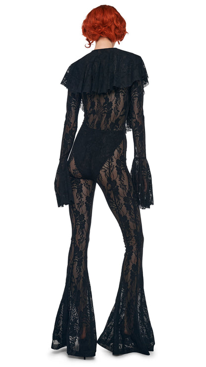 LONG SLEEVE DEEP V RUFFLE BODYSUIT Black | Norma Kamali Women