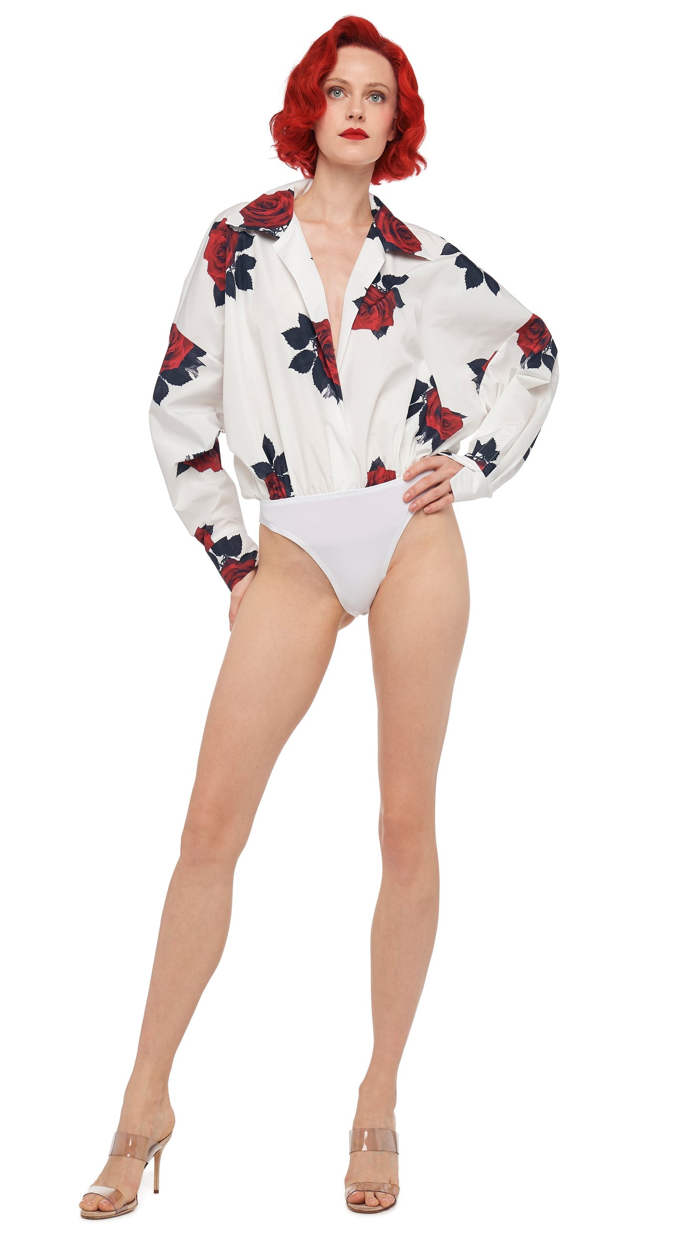 SUPER OS BF NK SHIRT BODYSUIT Rose Print | Norma Kamali Women