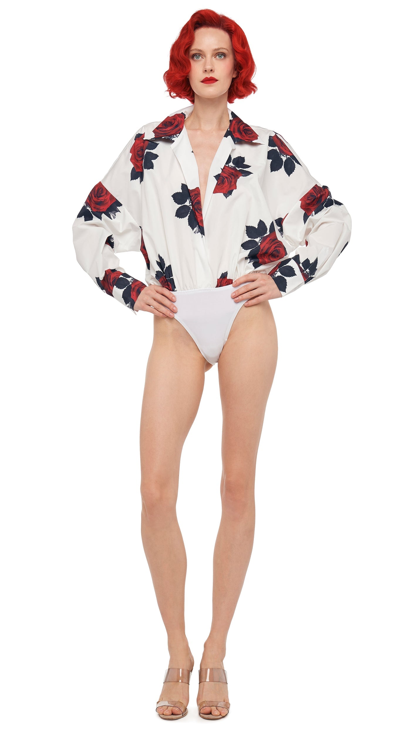 SUPER OS BF NK SHIRT BODYSUIT Rose Print | Norma Kamali Women