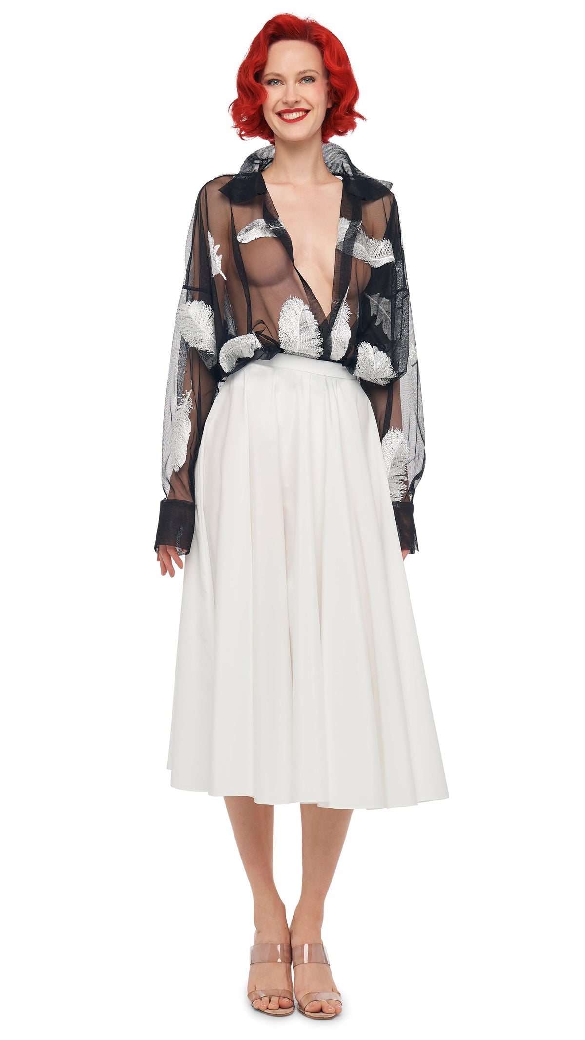 SUPER OVERSIZED BOYFRIEND NK SHIRT BODYSUIT Black/White | Norma Kamali Women