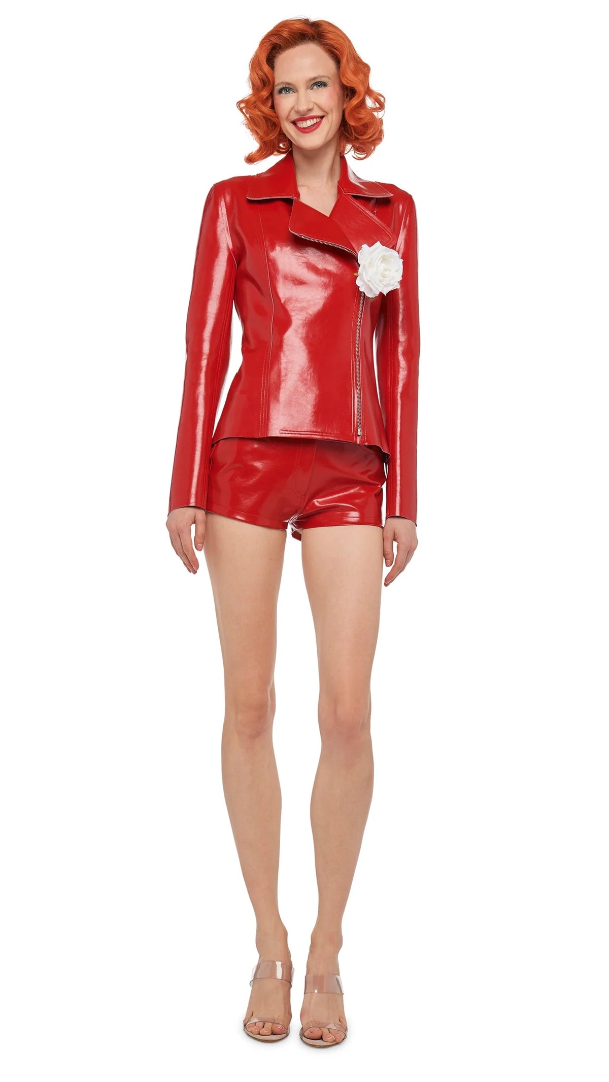 HIGH WAIST JEAN SHORT Tiger Red | Norma Kamali Women