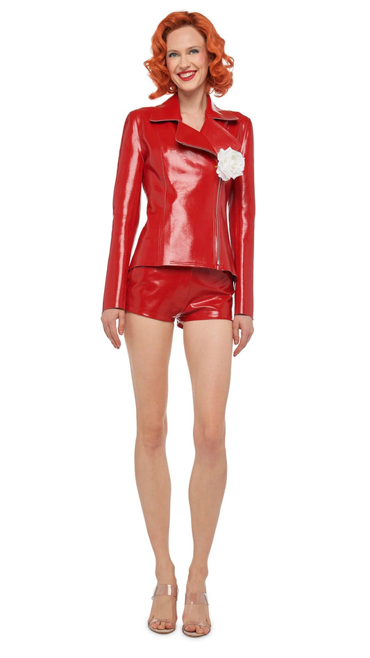 HIGH WAIST JEAN SHORT Tiger Red | Norma Kamali Women