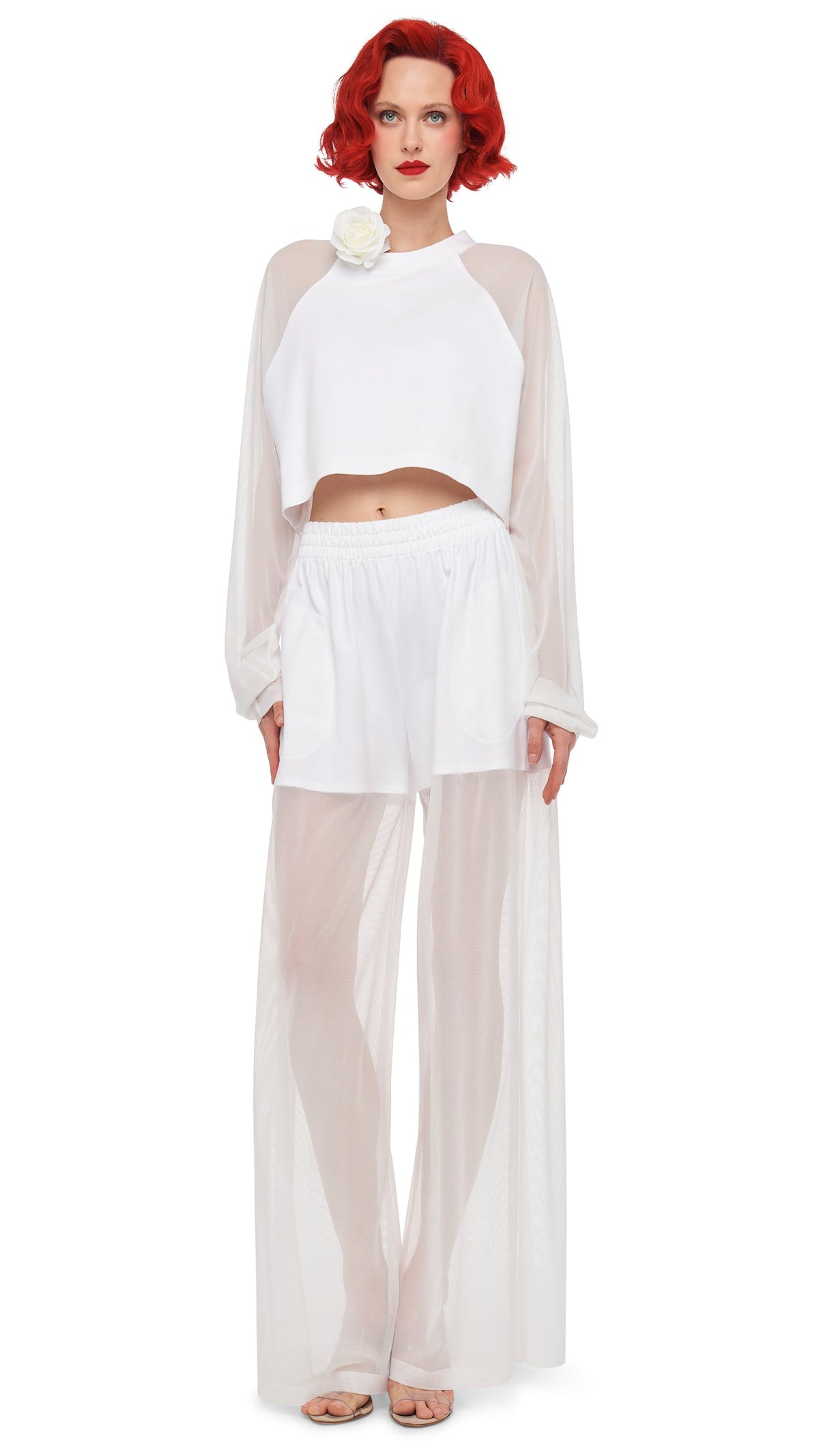 BOYFRIEND ELEPHANT SWEATPANT W/ MESH Snow White | Norma Kamali Women