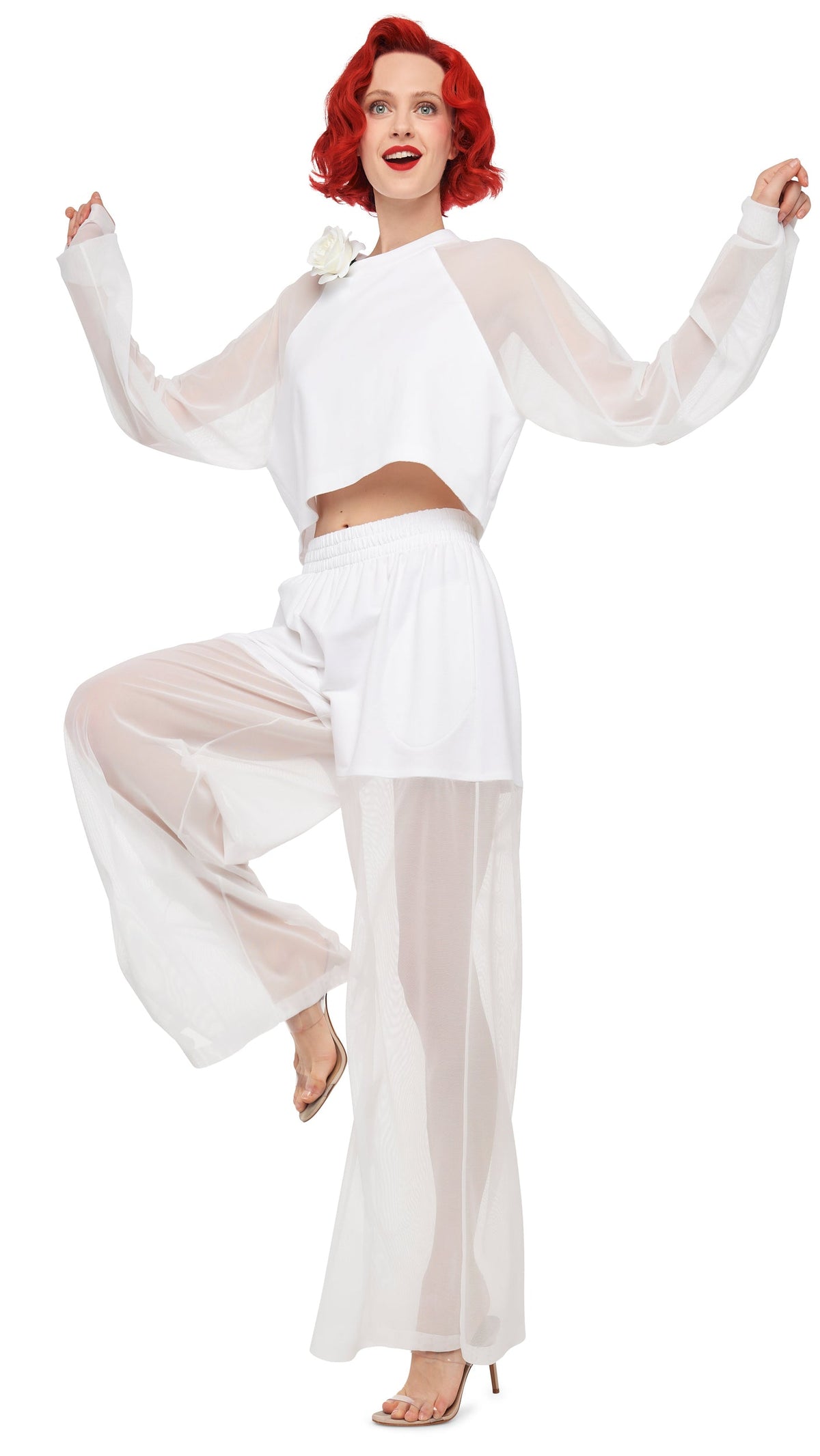 BOYFRIEND ELEPHANT SWEATPANT W/ MESH Snow White | Norma Kamali Women