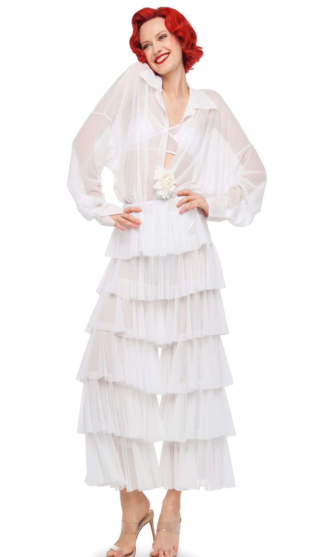 SUPER WIDE LEG RUFFLE PANT Snow White | Norma Kamali Women