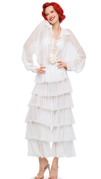 SUPER WIDE LEG RUFFLE PANT Snow White | Norma Kamali Women
