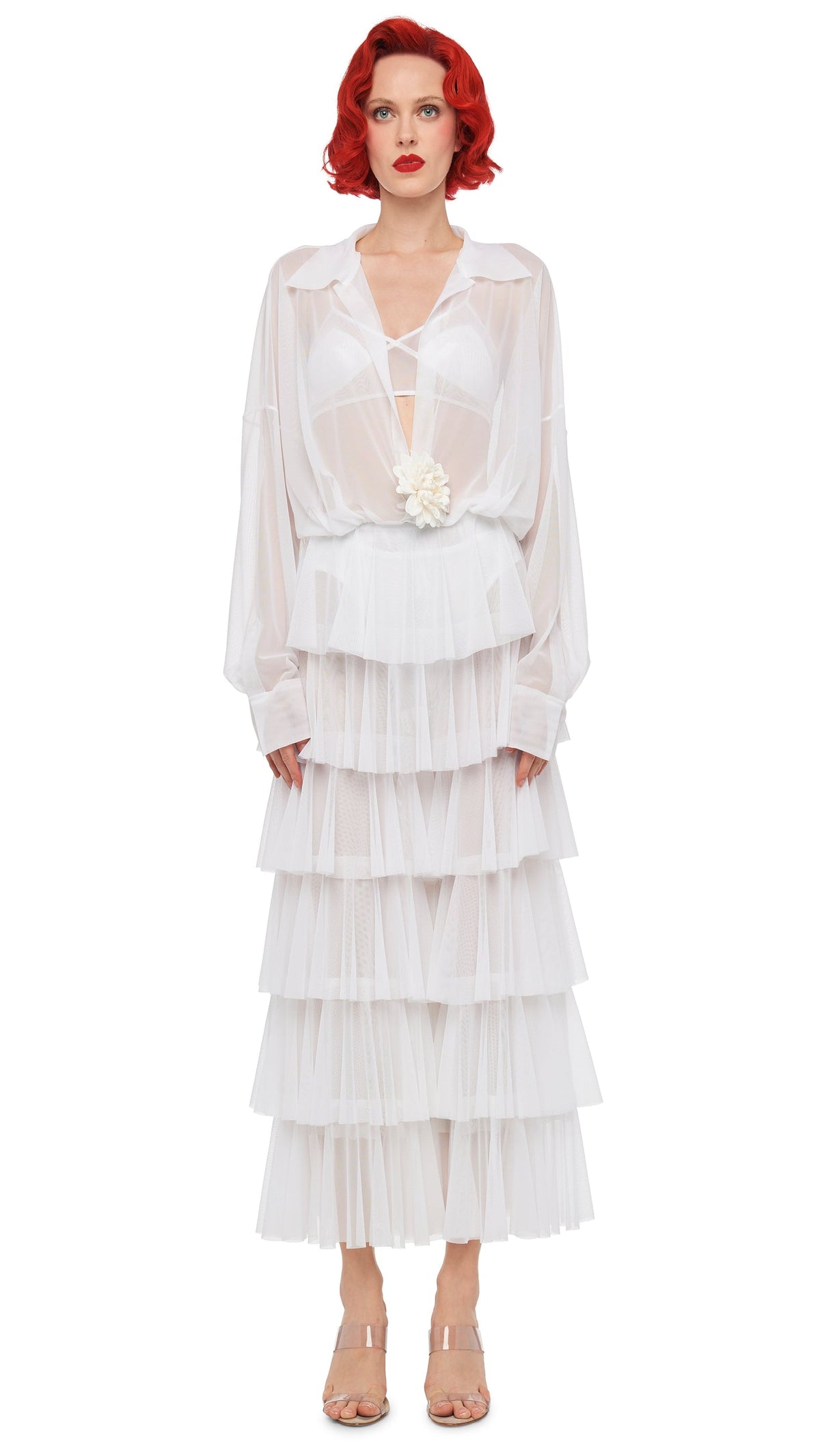 SUPER WIDE LEG RUFFLE PANT Snow White | Norma Kamali Women