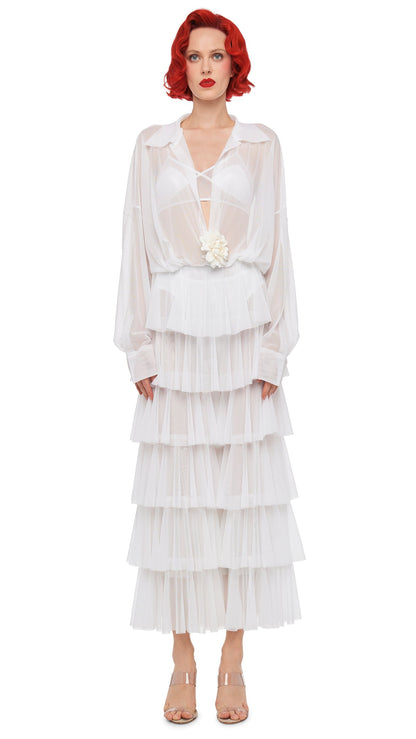 SUPER WIDE LEG RUFFLE PANT Snow White | Norma Kamali Women