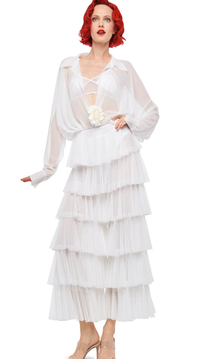 SUPER WIDE LEG RUFFLE PANT Snow White | Norma Kamali Women
