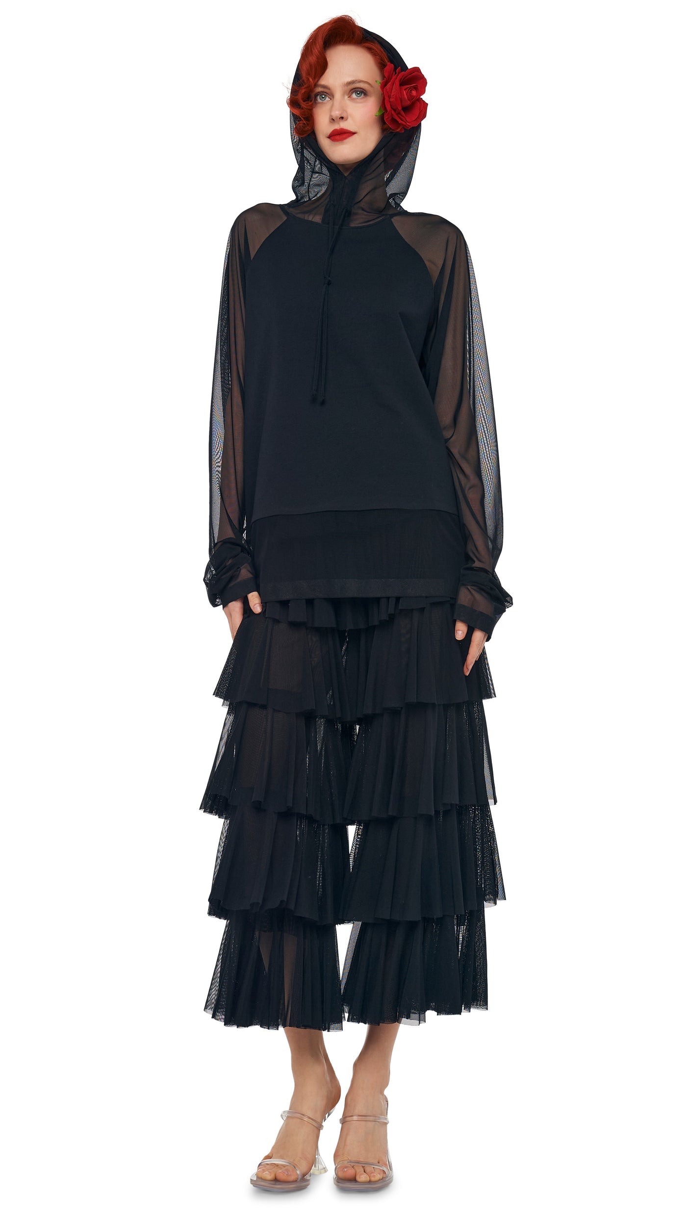 SUPER WIDE LEG RUFFLE PANT Black | Norma Kamali Women